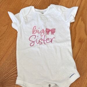 Gerber White Onesie with Pink 'Big Sister' Design